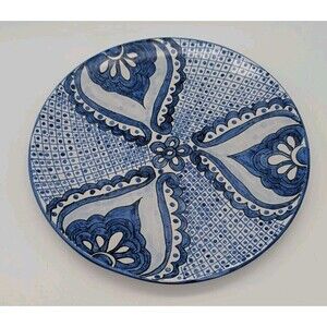 Vtg Talavera Blue & White Hand Painted 10” Plate Dish Mexican Pottery Plate Wall